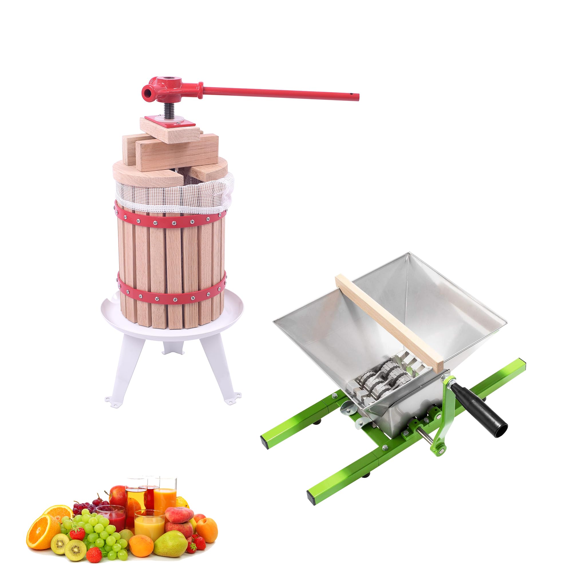 YRHome 6L Obstpresse + 7L Obstmühle Saftpresse Entsafter Fruchtpresse Manuell Maischemühle Traubenmühle Weinpresse Maischepresse Beerenmühle Apfelpresse mit Pressnetz für Fruchtsäfte Beeren