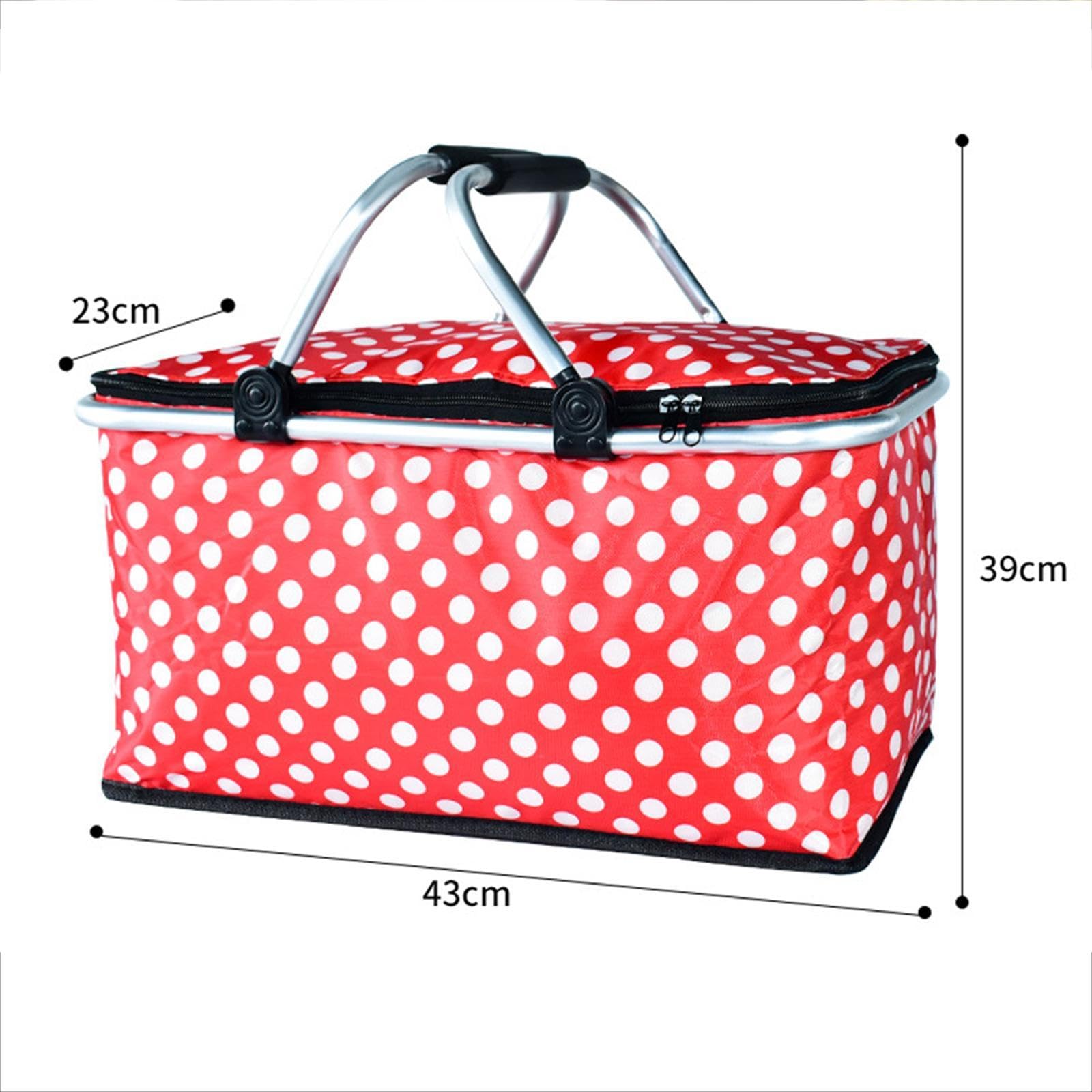 Bolsa Isotérmica Tipo Cesta de Picnic con Forro Impermeable, Térmica Plegable para Viajes, Senderismo Y Acampada, Punto Rojo