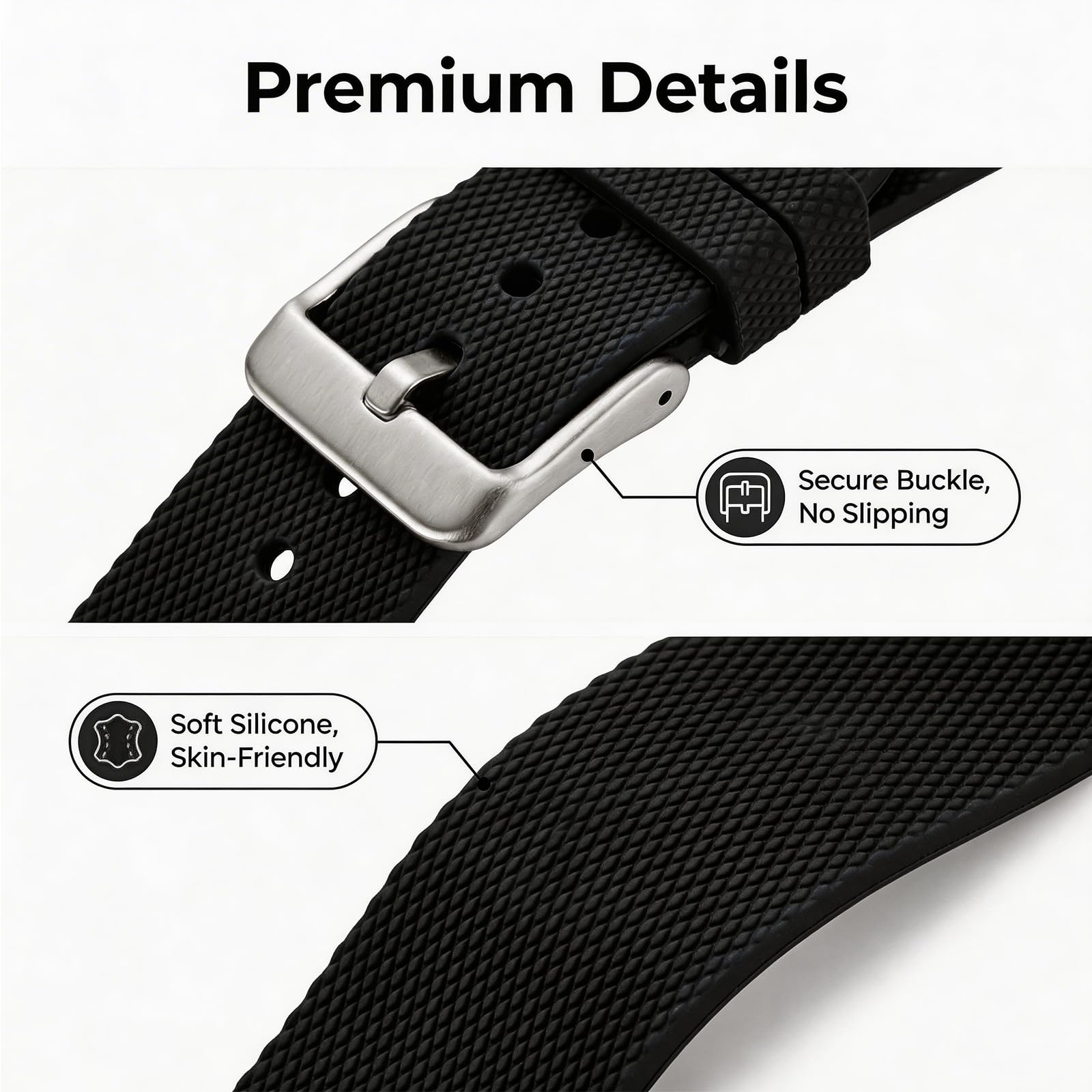 Silicone Sport Band Compatible with Hume Band Replacement, Ultra Soft Adjustable Strap with Secure Metal Buckle for Hume Health Band, Waterproof Wristband Accessories for Men Women Workout & Sleep - 4