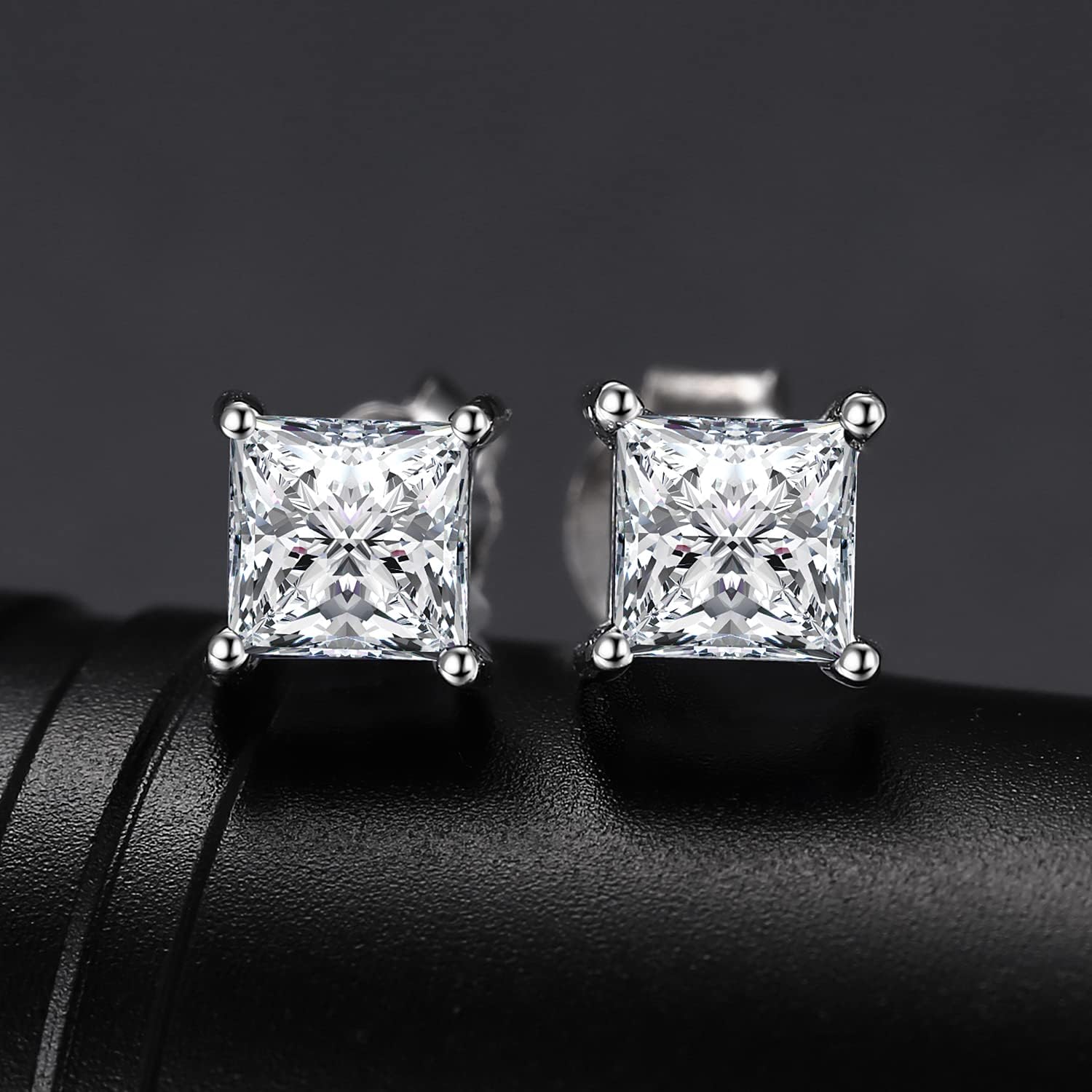JewelryPalace Princess Cut 0.8ct Moissanite Solitaire Stud Earrings for Women, Square Shape 925 Sterling Silver 14k Gold Plated Earrings for Her, Simulated Diamond Earrings VVS D-F - Image 3