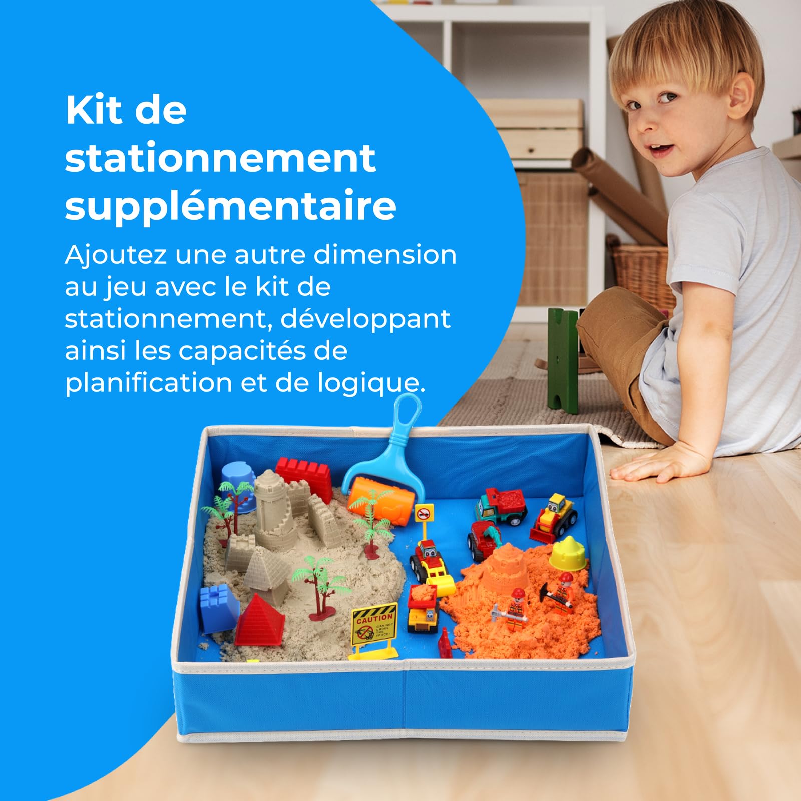 NK Jeu Sable Magique pour Enfants 2 3 4 5 6 Ans - Set de Construction pour Enfants avec 1.36kg Sable 2 couleurs et Bac à Sable de 40x40cm, Jouet Cadeau Original pour Noël et Anniversaire (48 pièces)