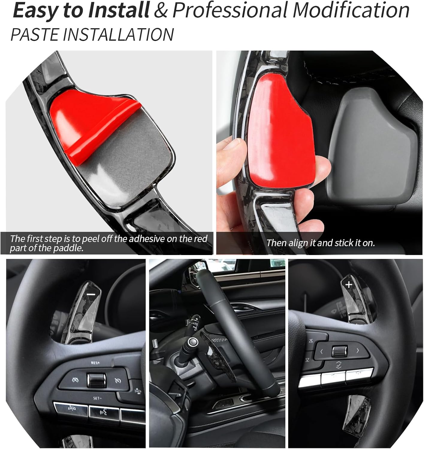 T-carbon Paddle Shifter Extensions fits Cadillac XT4 XT5 XT6 2019-2025;Forged Carbon Fiber Steering Wheel Paddle Shifter Cover Fits Cadillac CT4 CT5 CT6 2020-2024 Gear Shift Trim Interior Accessories