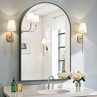 COFENY Arched Mirror, 24"x36" Black Bathroom Mirror with Metal Frame, Wall Mounted Mirrors Decor Modern Dresser Mirror for Bedroom Living Room Entryway