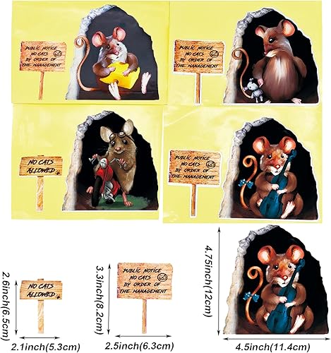 Miniatura 2 de Maydahui 4 hojas de dibujos animados agujero de pared para montar en motocicleta, calcomanía de pared de ratón tocando guitarra, adhesivo de esquina