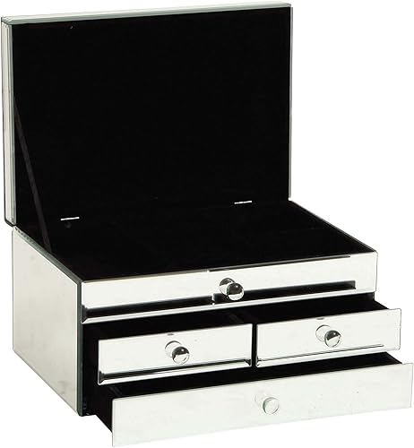 Miniatura 3 de Deco 79 Joyero de cristal con espejo de 4 cajones 11 x 9 x 6 pulgadas plateado
