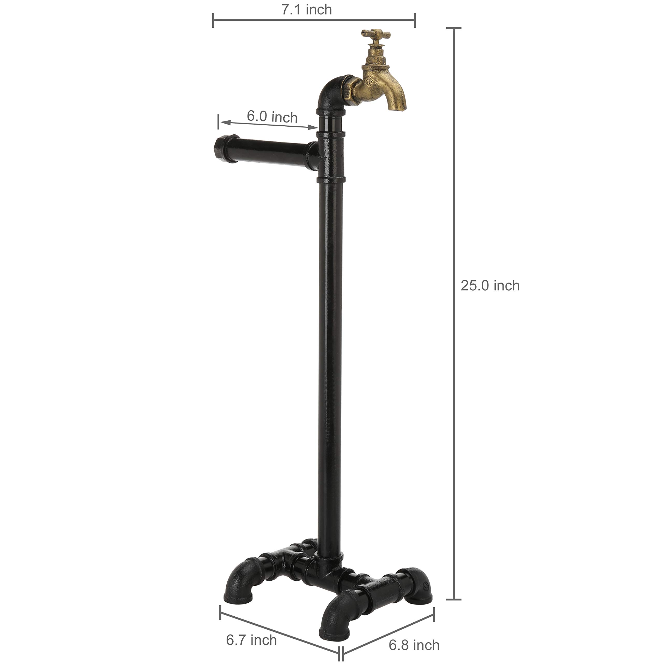 MyGift Industrial Matte Black Metal Pipe Stand Alone Toilet Paper Roll ...