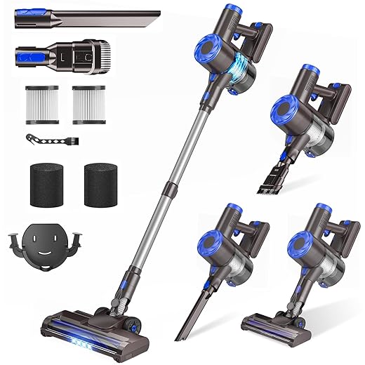 Cordless Vacuum Cleaner, Upgraded 40Kpa Stick Vacuum Cleaners for Home, 8 in 1 Lightweight with Self-Standing, 1.5L Dust Cup & Anti-tangle, Rechargeable Vacuum for Hard Floors Carpets Pet Hair