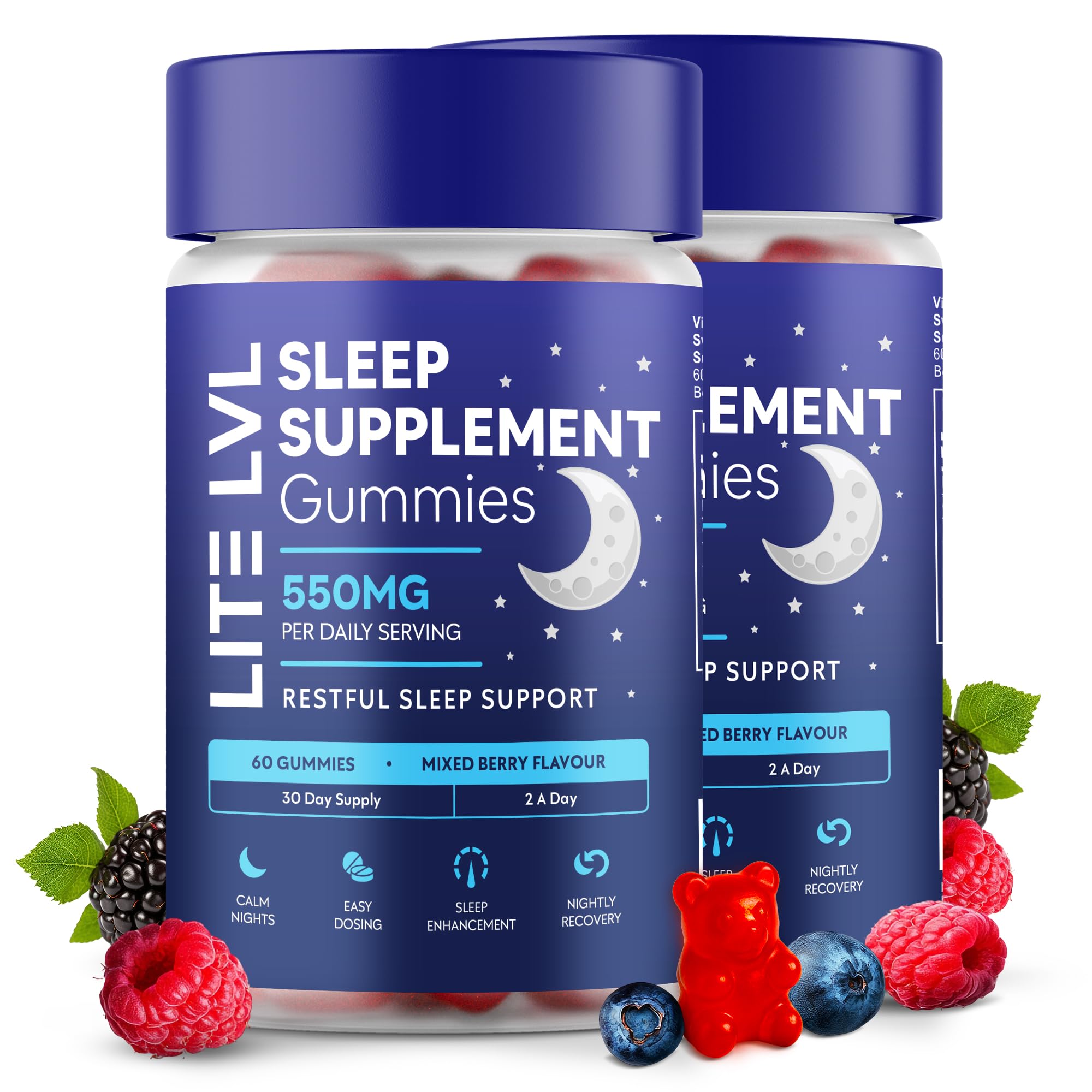 Sponsored Ad – Twin Pack - 60 x 2 Sleep Supplement Gummies for Adults - Berry Bliss Flavoured Sleeping Gummies - Sleep Vitamins