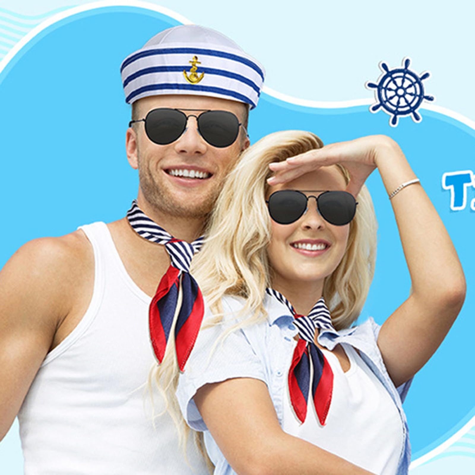 GWAWG 4pcs Captain Sailor Costume Set,Stripes Sailor Hat and Scarf Set,Yacht Captain Cap,navy dress accessories,sailor and captain costume accessories for Women Men Costume Accessory - Image 3