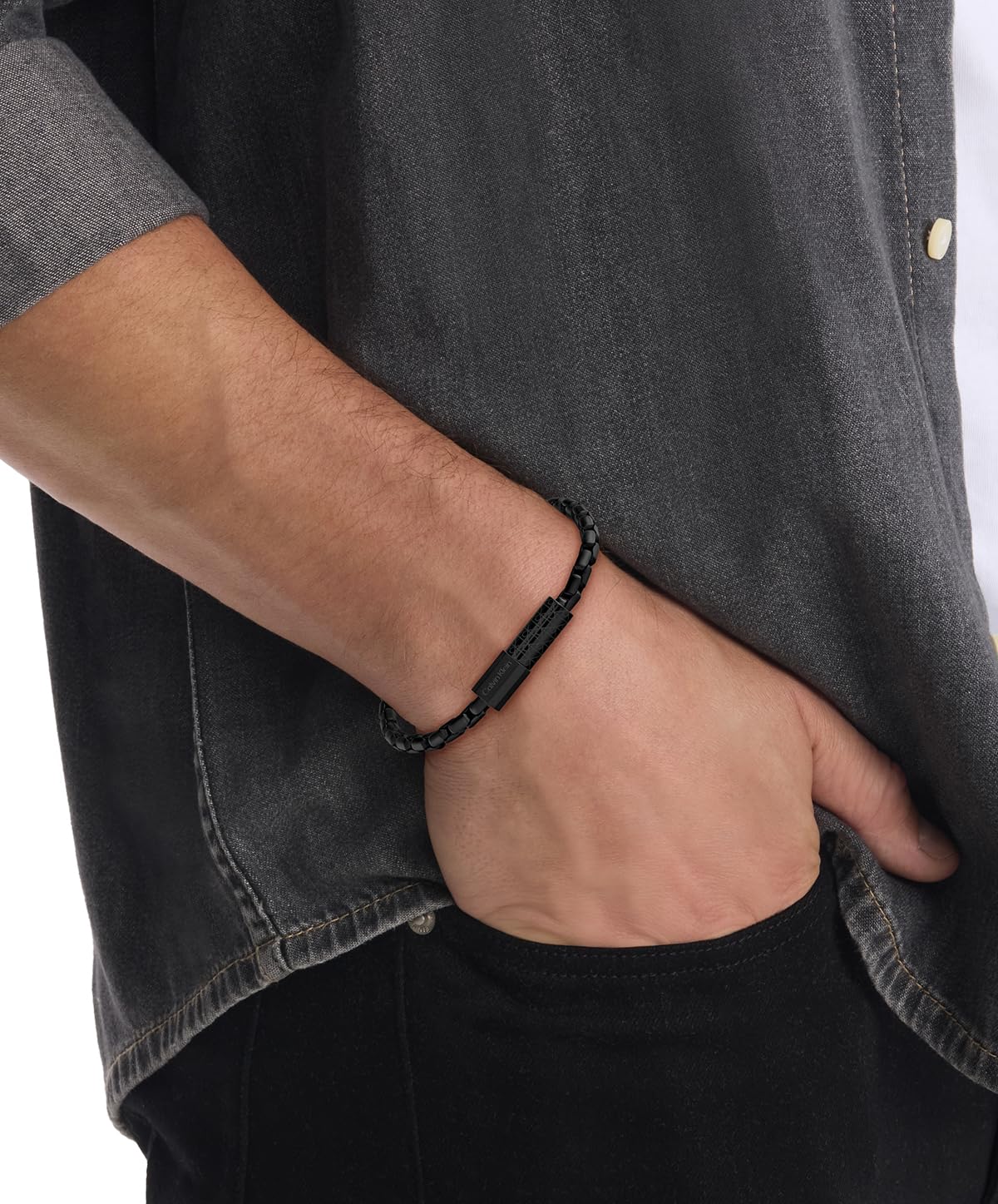 Calvin Klein Pulsera acero inoxidable con acabado IP negro para hombre