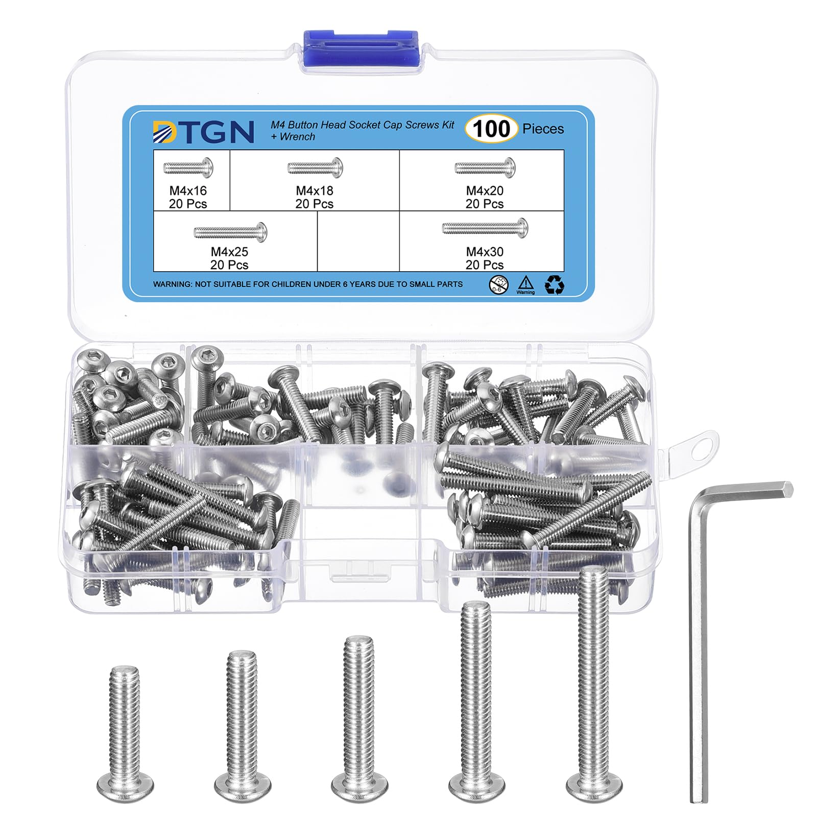 DTGN 100Pack M4(D) Button Head Socket Cap Screws Kit