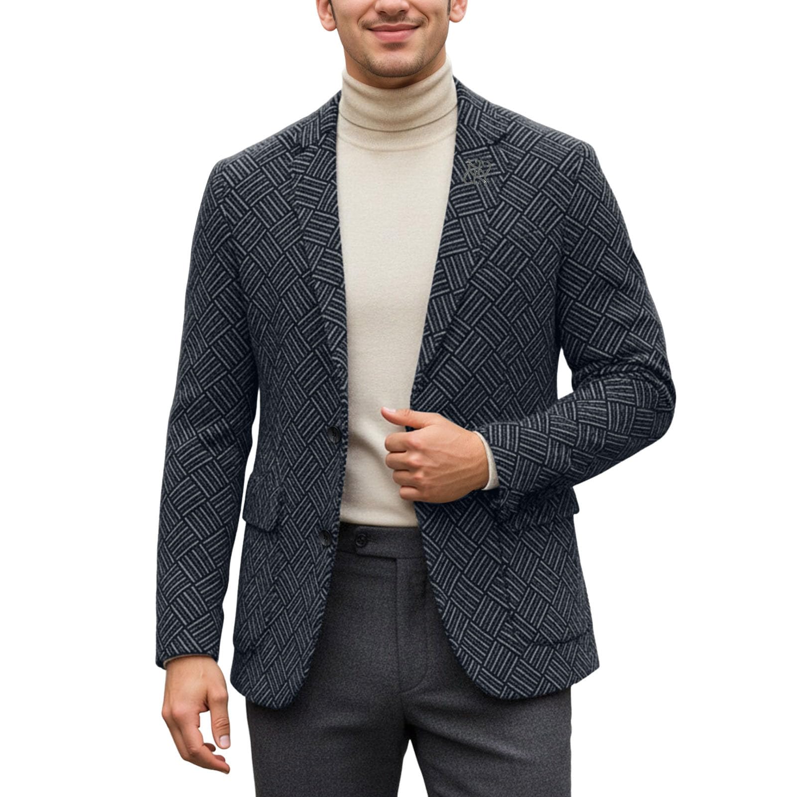 Generisch Giacca da uomo, sportiva, casual, leggera, vestibilità normale, 2 bottoni, da lavoro, giacche formali, blazer di lana per matrimoni