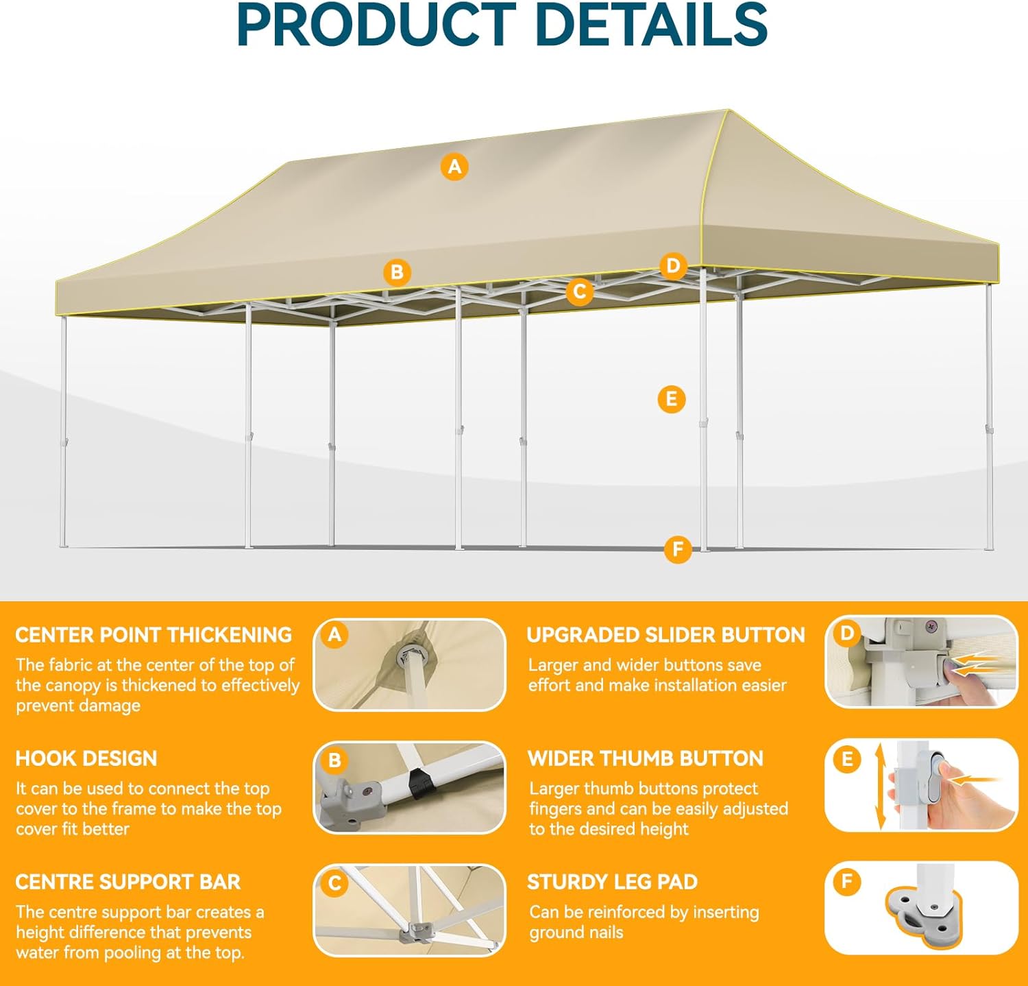 Hoteel 10x30 Pop Up Canopy Tent Heavy Duty Without Sidewalls, Waterproof Party Tent, Easy Set-up Commercial Instant Tents with Roller Bag & Sandbags, Hexagonal Leg (1-Year Warranty)