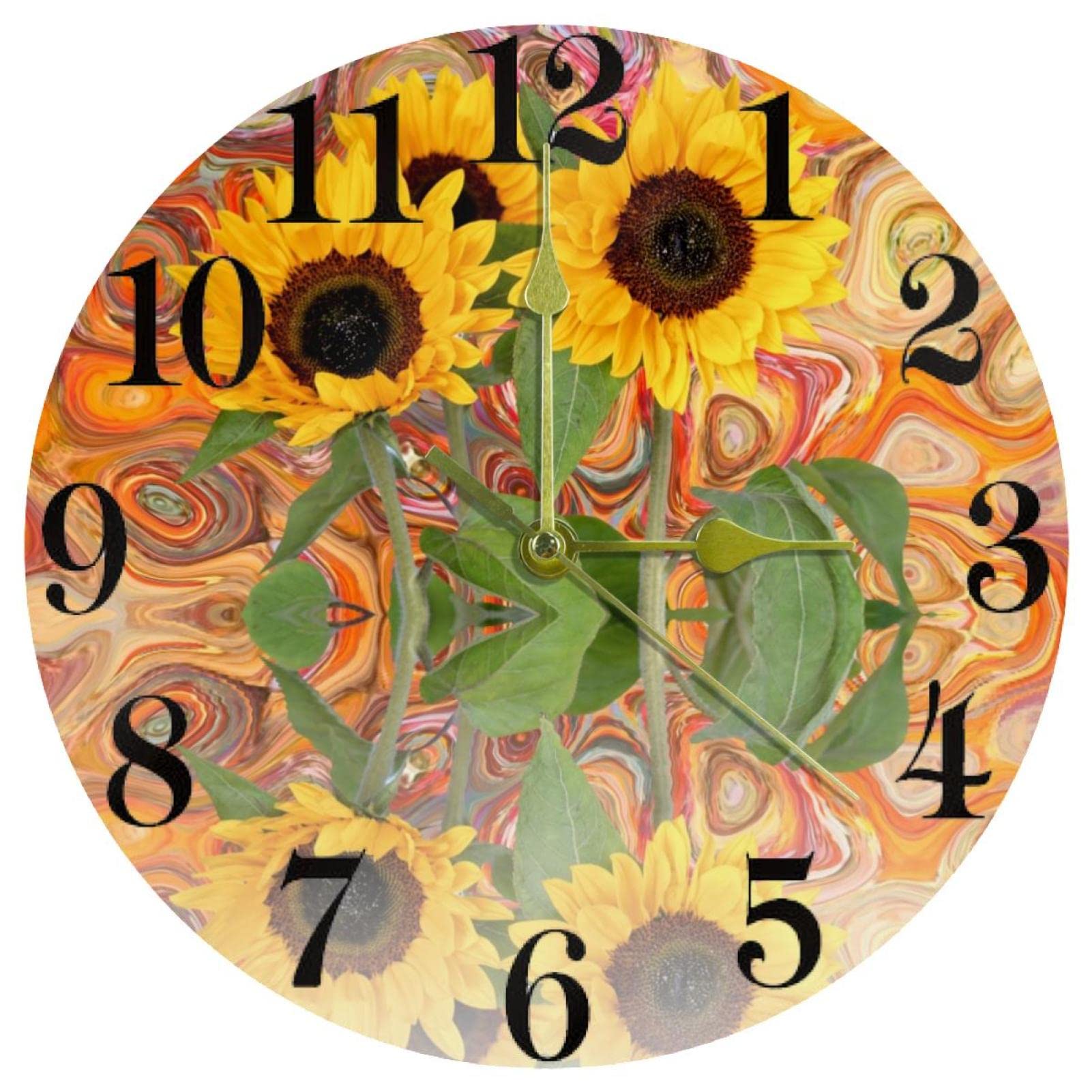 Horloge murale tournesol silencieuse 25,4 cm sans tic-tac fonctionnant à piles