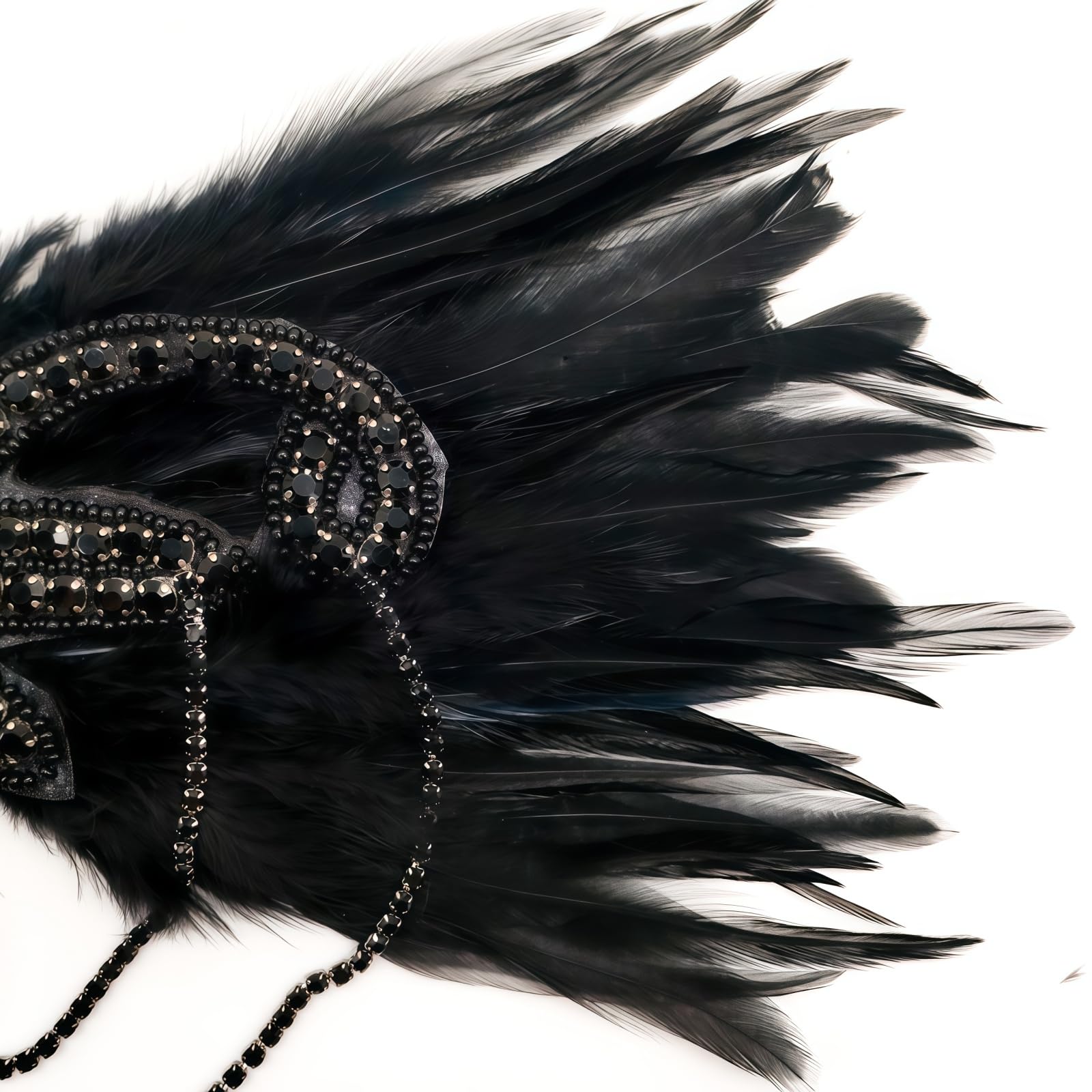 HPMAISON 1920s Flapper Headband Feather headband Black Feather Headpiece Roaring 20s Costumes Gatsby Headpiece for Women Rhinestone Beaded Tassel Vintage Fascinator Themed Party Halloween Costume - Image 4