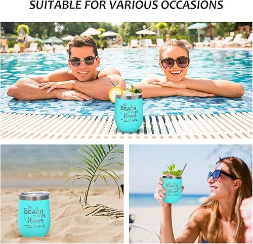 Miniatura 7 de Regalos de playa para mujer, vaso aislado con tapa y pajilla, Beach Is My Happy Place, regalos temáticos del océano para mujeres, amantes del