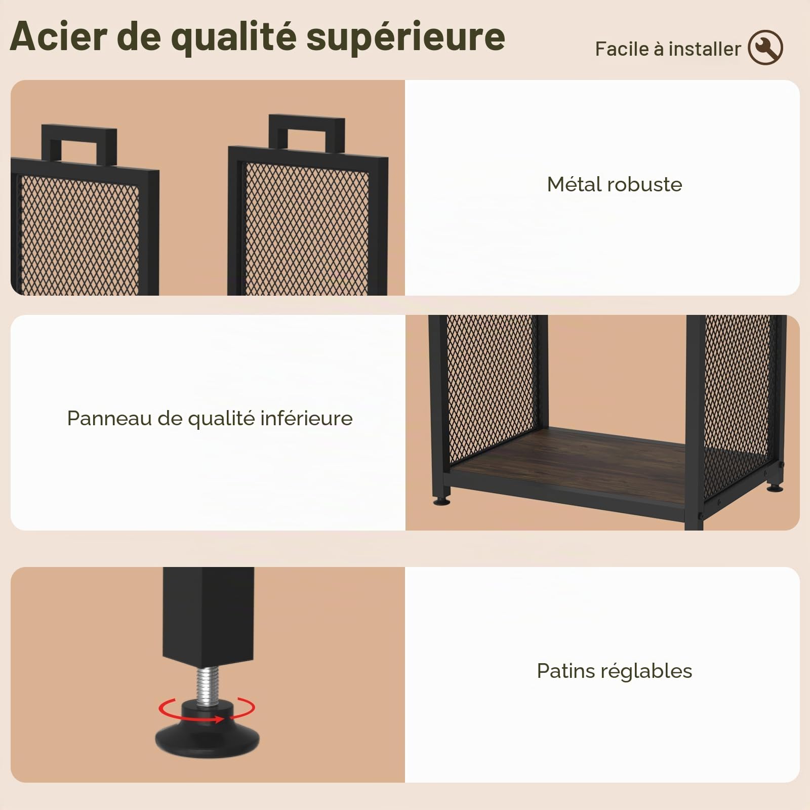 VyGrow Porte-bûches d'intérieur avec support en bois