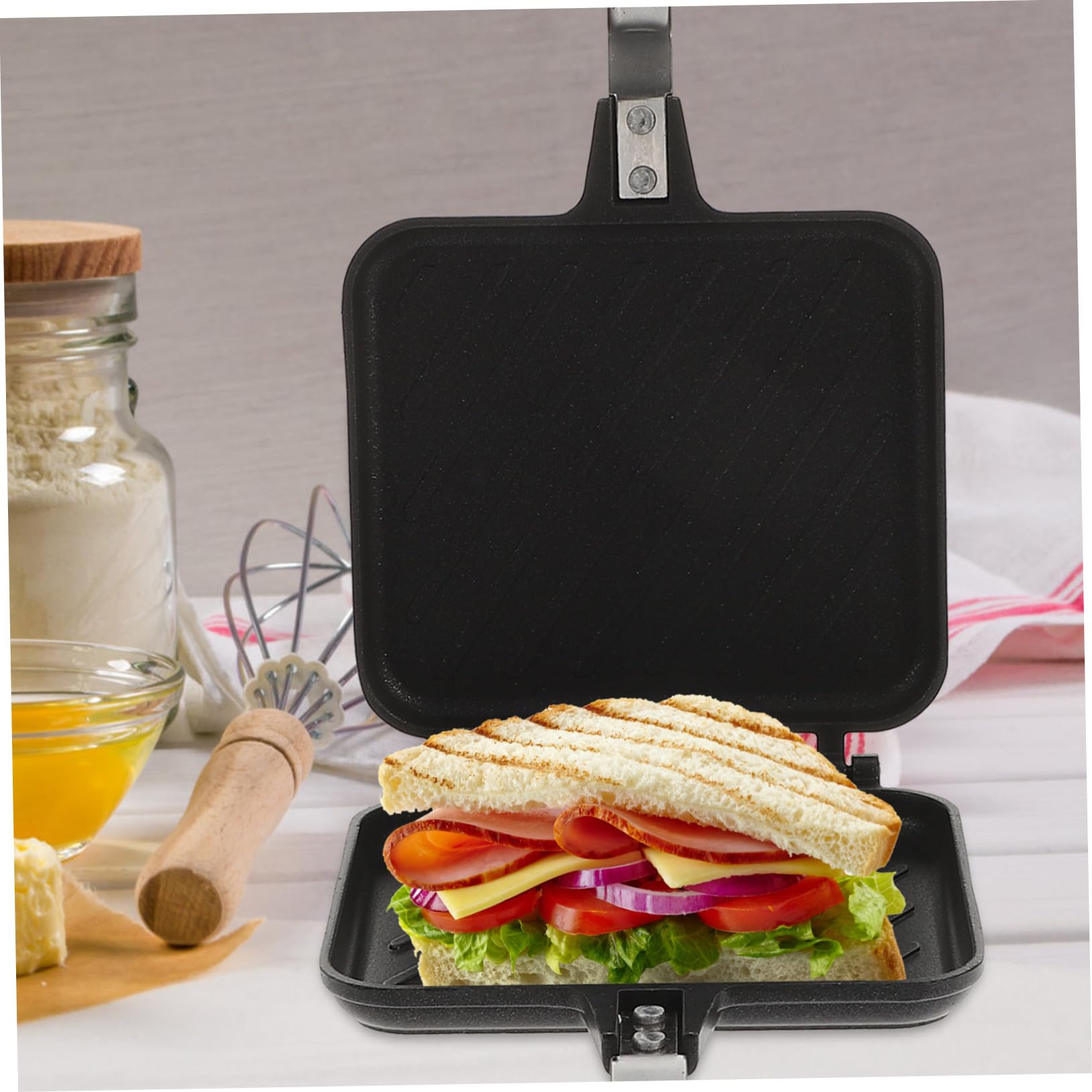Sartén para Sándwich de Doble Cara Desmontable de Aluminio Negro