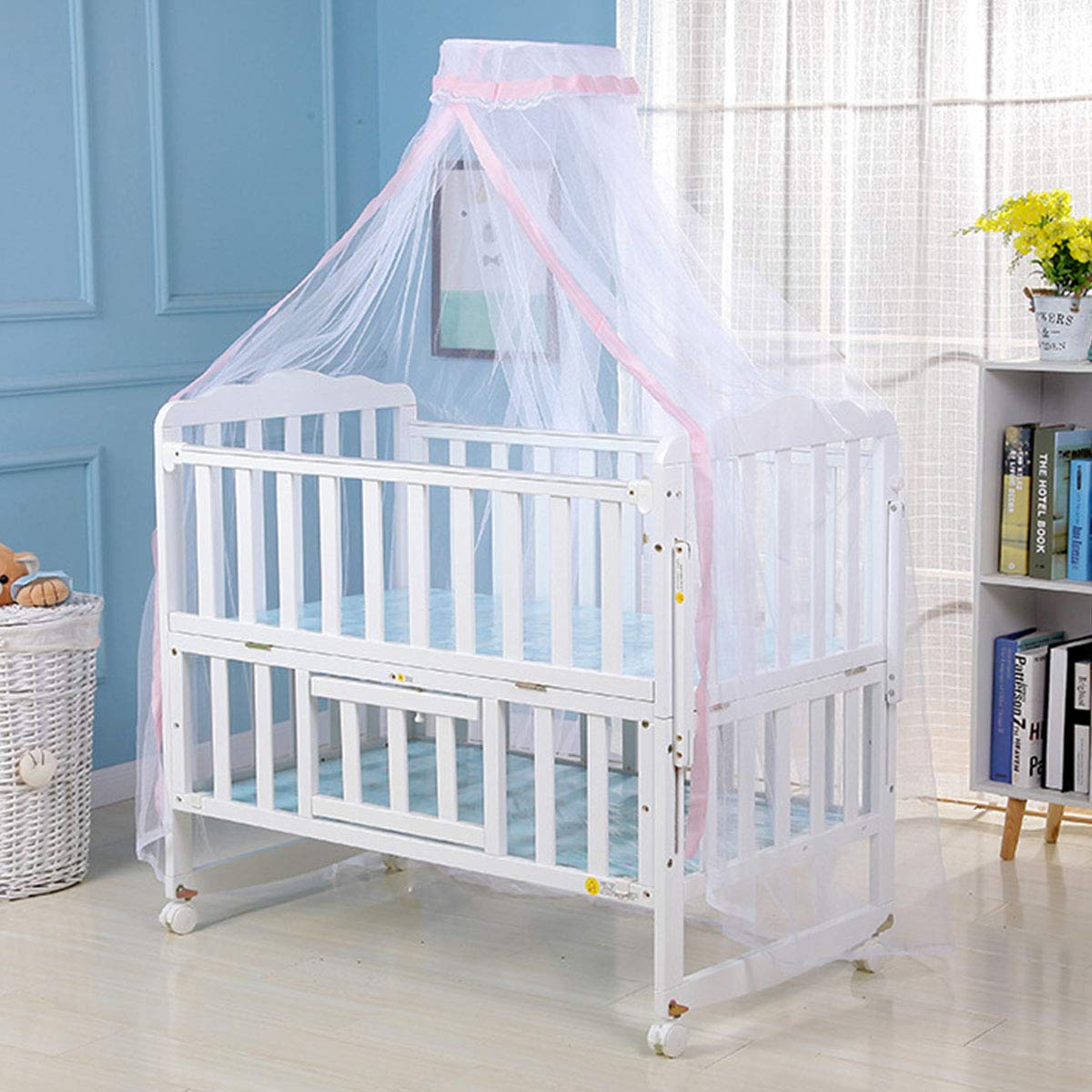 Zanzariera a Cupola, Zanzariera per Culla, a Cupola, Pieghevole, Ottima Traspirabilità, Tiene il bambino lontano dalle zanzare (Bordo bianco)
