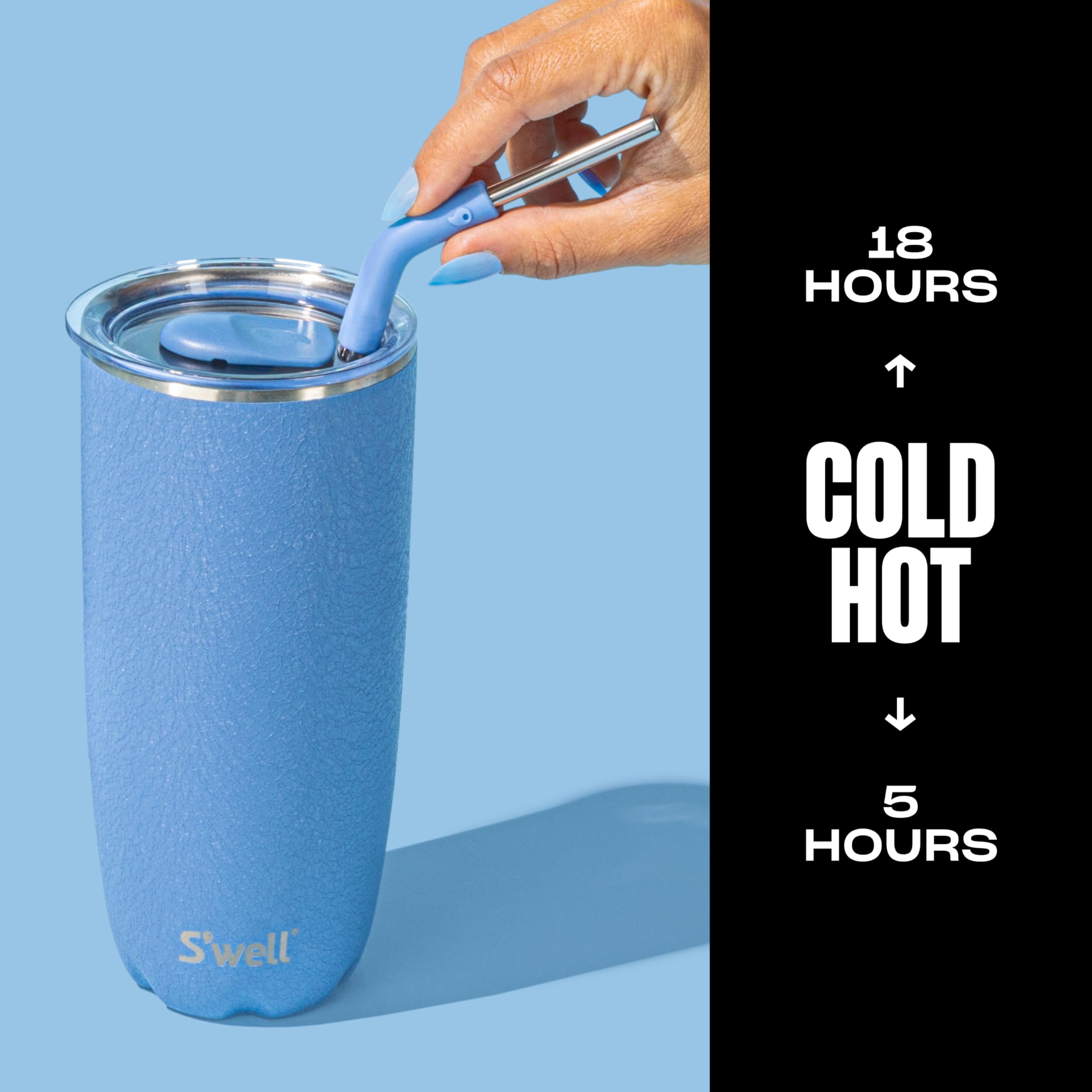 S'well Stainless Steel Tumbler with Straw and Slide-Open Lid, 24oz, Desert Sky, Triple Layered Vacuum Insulated Containers Keeps Drinks Cold for 18 Hours and Hot for 5, BPA Free