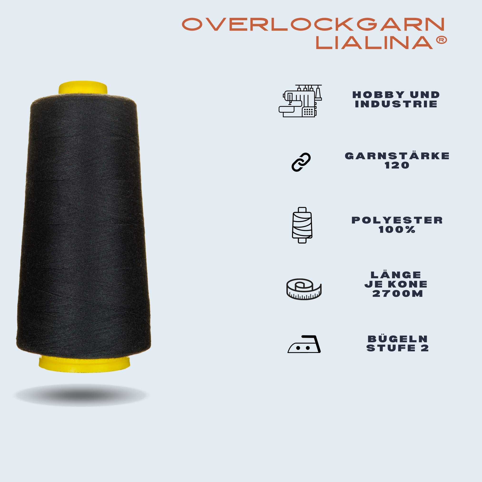 Lialina Overlockgarn Set 40 Konen, OEKO-TEX, Stärke 120, Länge je 2700m, 100% Polyester, Nähgarn für Overlock Nähmaschinen