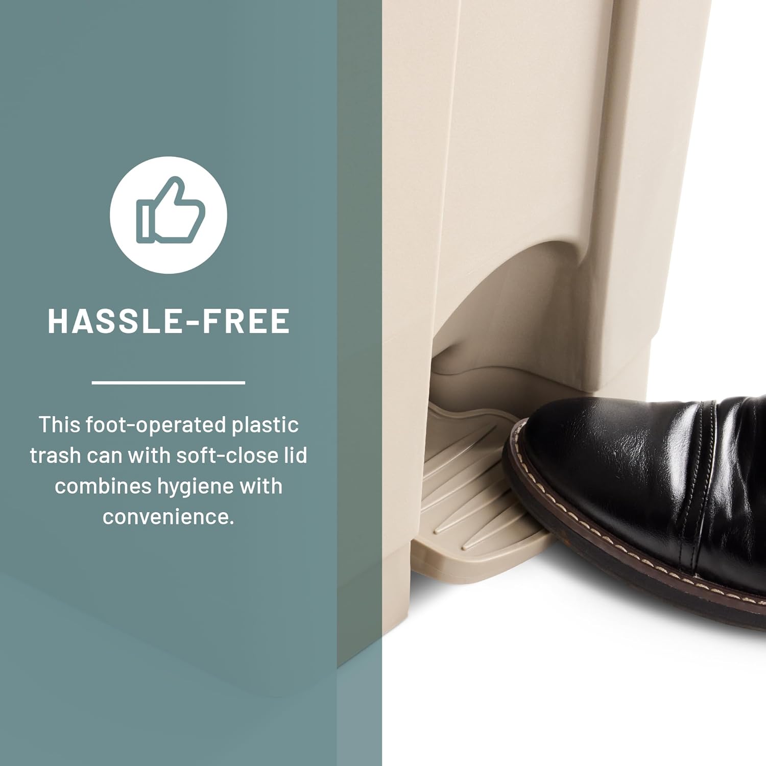 Safco Plastic Step-On Trash Can for Hands-Free Disposal, Great for Home and Commercial Use, 12 Gallon, Tan (9925TN)