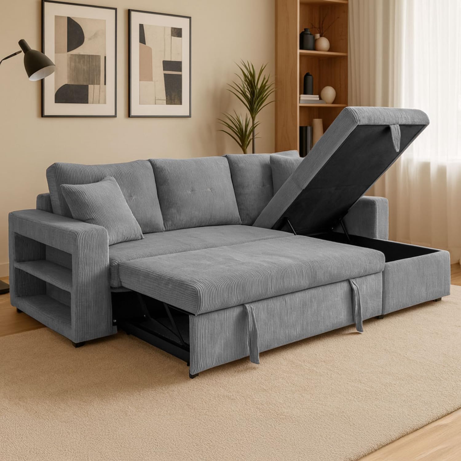 Concept Usine Canapé d'angle Réversible Glasgow Velours Côtelé Gris