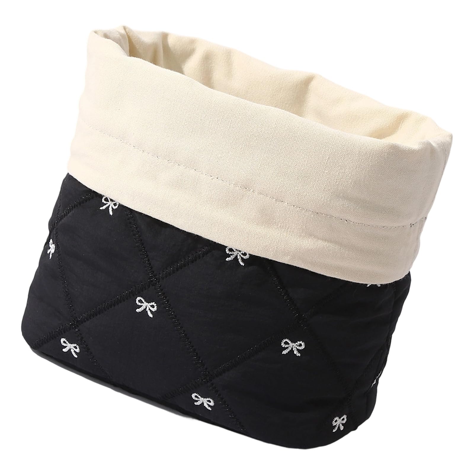 Kalttoy Black Large Capacity Cosmetic Featuring Delicate Bowknot Detail In Cotton Blend Fabric Ideal For Travel Use Cotton Organizers