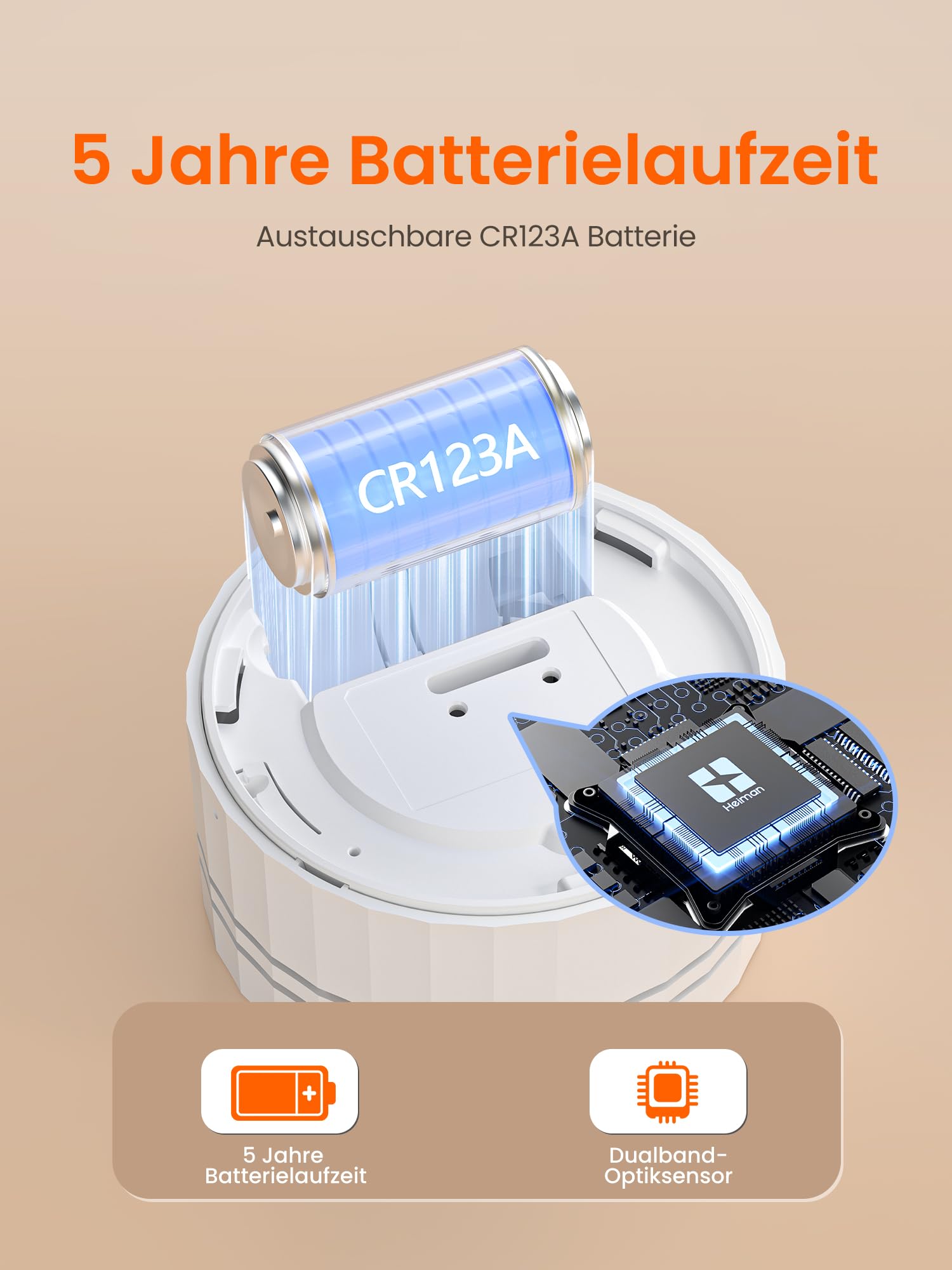 Heiman Rauchmelder Matter mit Temperatur und Feuchtigkeitssensor, S1-TM | austauschbare 5-Jahres-Batterie, Magnethalterung, kompatibel mit Apple HomeKit, SmartThings, Home Assistant und Homey