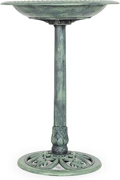Backyard Expressions Outdoor Garden Bird Bath - Mint Green - Weather Resistant Polyresin - 27 Inch