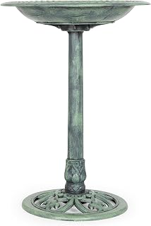 Backyard Expressions Outdoor Garden Bird Bath - Mint Green - Weather Resistant Polyresin - 27 Inch