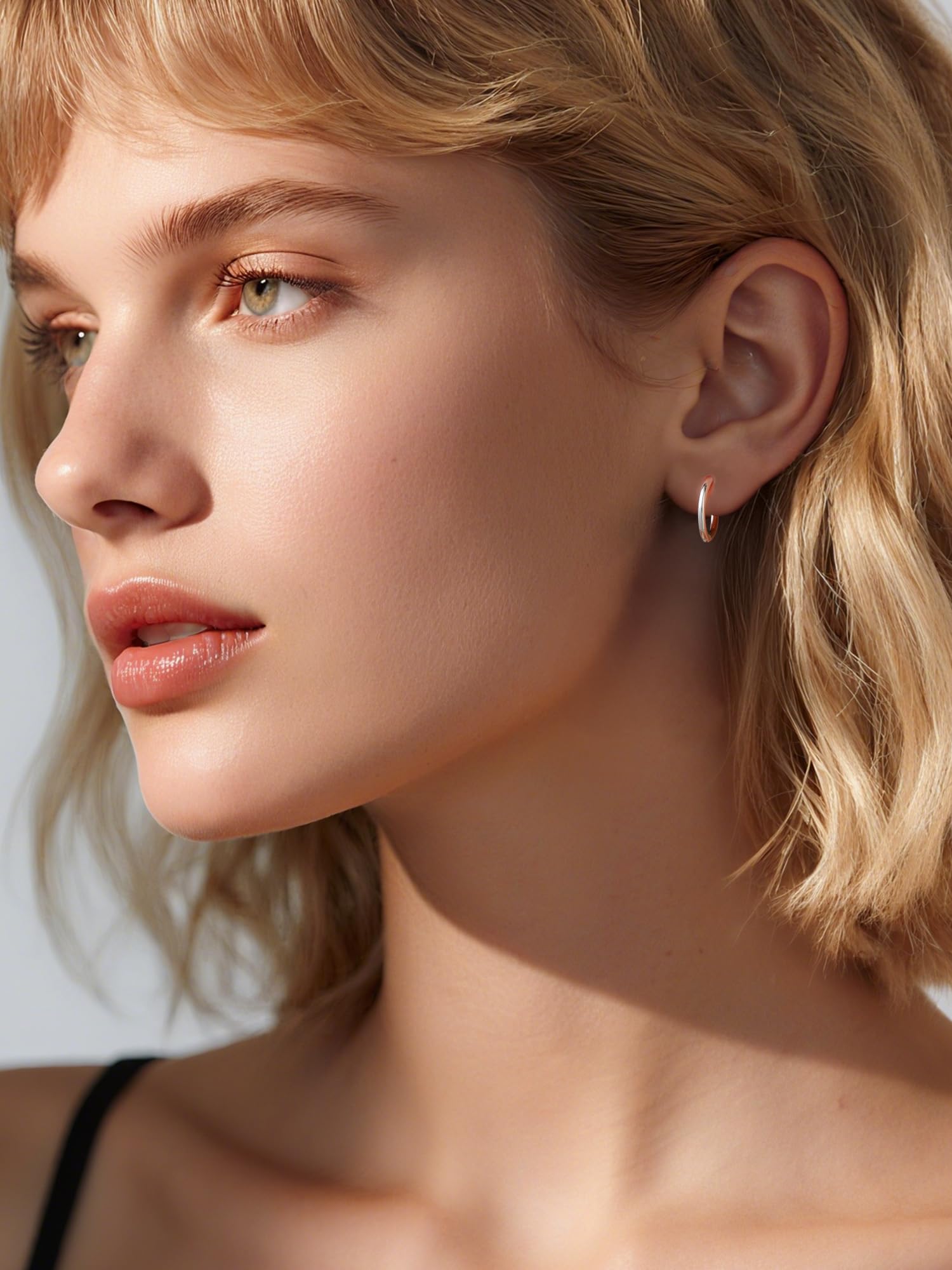 ChicSilver Petite Créoles Argent 925 Massif Femme Homme 8/9/10/12/14/16/20MM Boucles d’Oreilles Mini Hoop Pour Or/Argent/Noir/Or Rose