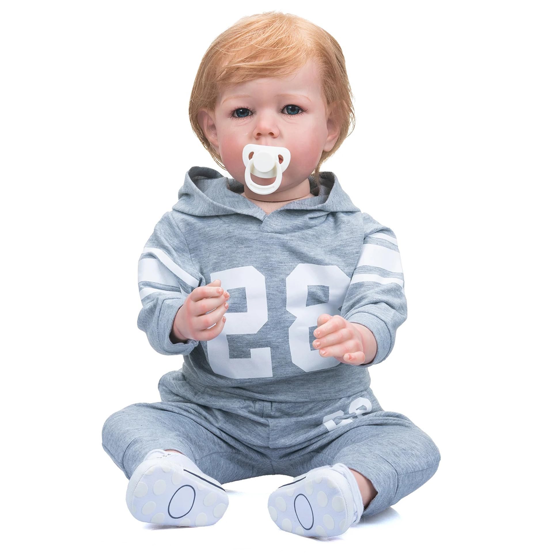 YIHANGG Grande Bambole Reborn Maschio Realistiche 75cm Bambolotto Reborn Neonato Bambolotti per Bambina Che Sembrano Veri Occhi Aperti Capelli Biondi Reali Regalo di Natale di Compleanno