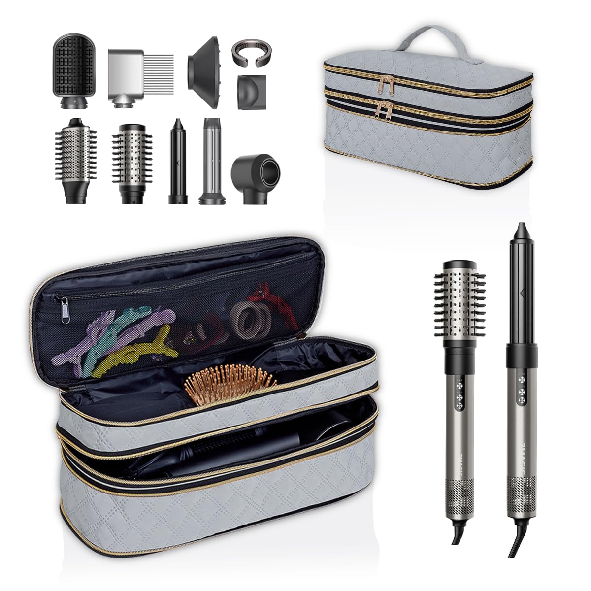 Hair Dryer Travel Carrying Case, Curling Iron Storage Bag, Slim Expandable Handheld Dual-Layer Travel Storage Bag for Dryer/Hair Tool Organizer/Style Organizer, LXG-Grey-image-29