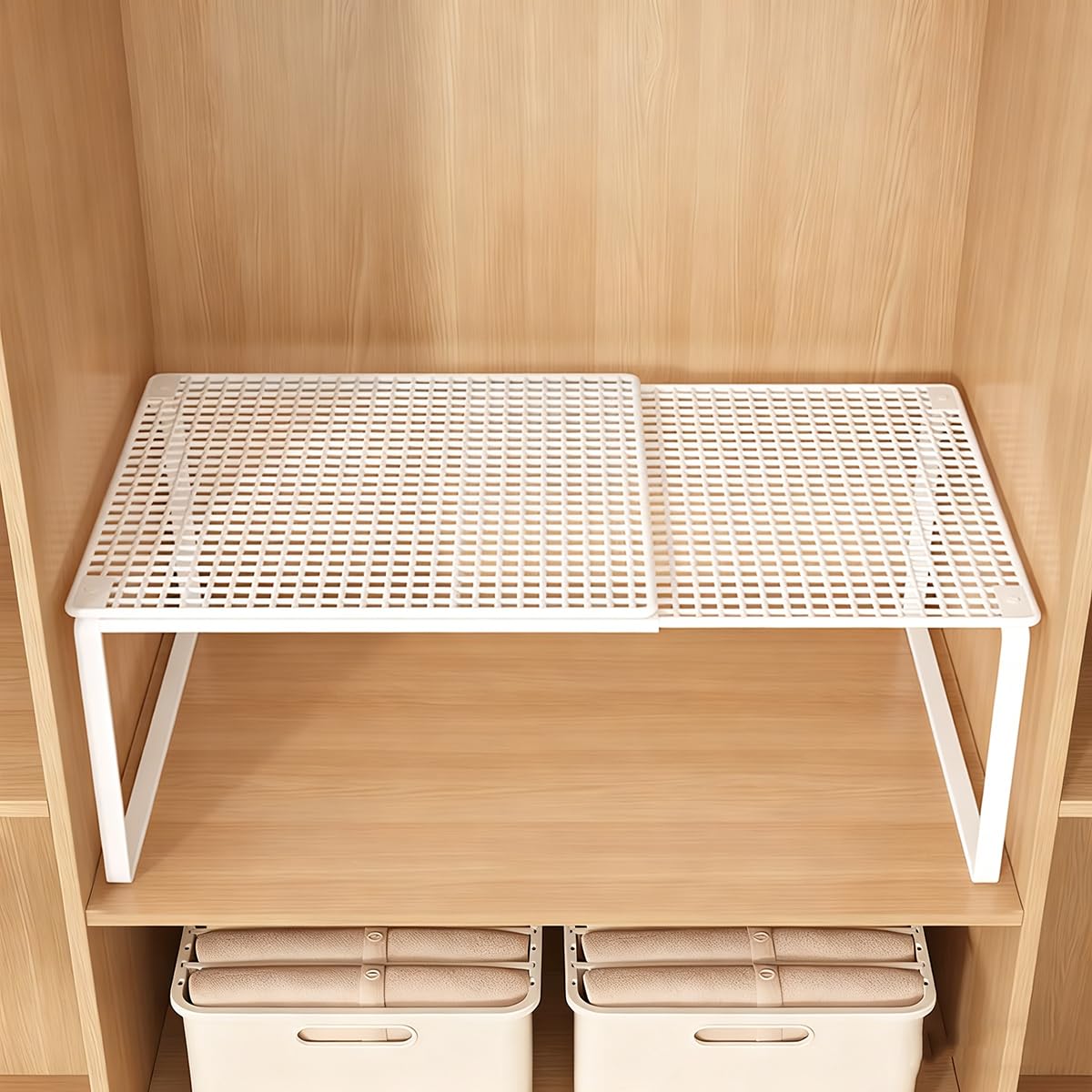 Spannstange für Schrank Erweiterbares Metallregal Verstellbarer Organizer für Küche, Kleiderschrank und Badezimmer (Weiß)