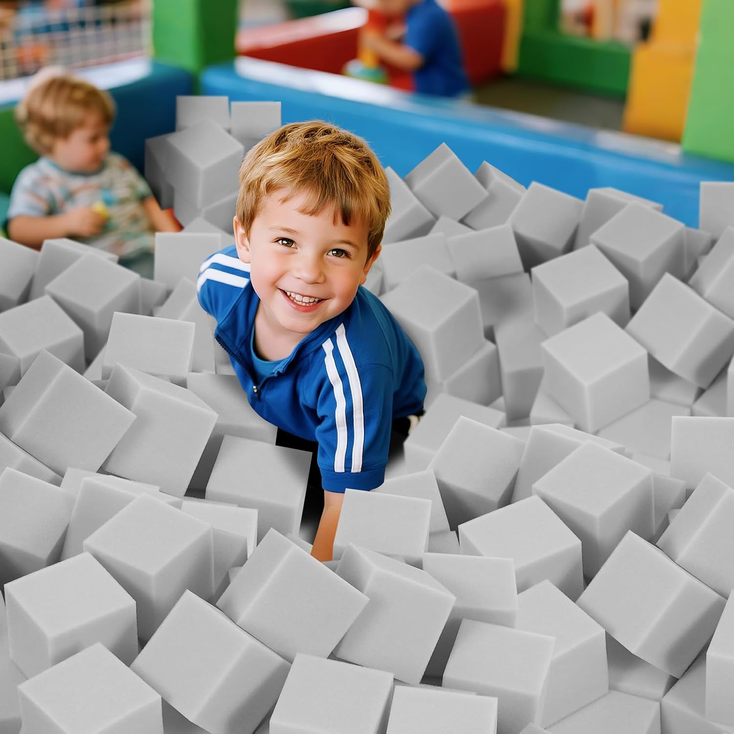 24-Pack 5 Inch Foam Cubes, Soft Play Pit Fillers for Indoor Games, Trampoline & Rock Climbing Mats - Light Gray