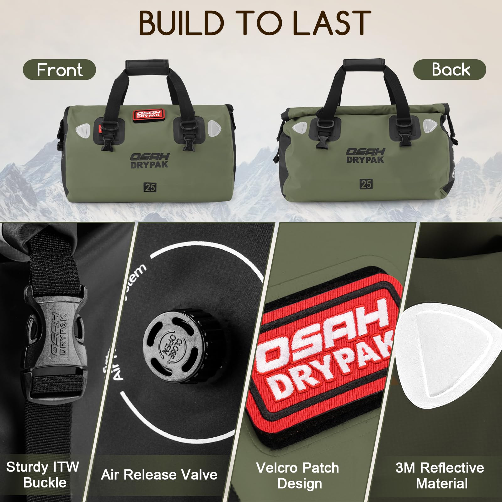OSAH DRYPAK Sac à Dos étanche Dry Bag – Sac Marin imperméable avec Fermeture Roll Top, Grande capacité, Pochette de Voyage étanche Polyvalent pour Camping, Moto, Kayak, Paddle, Bateau, Plage et Pêche