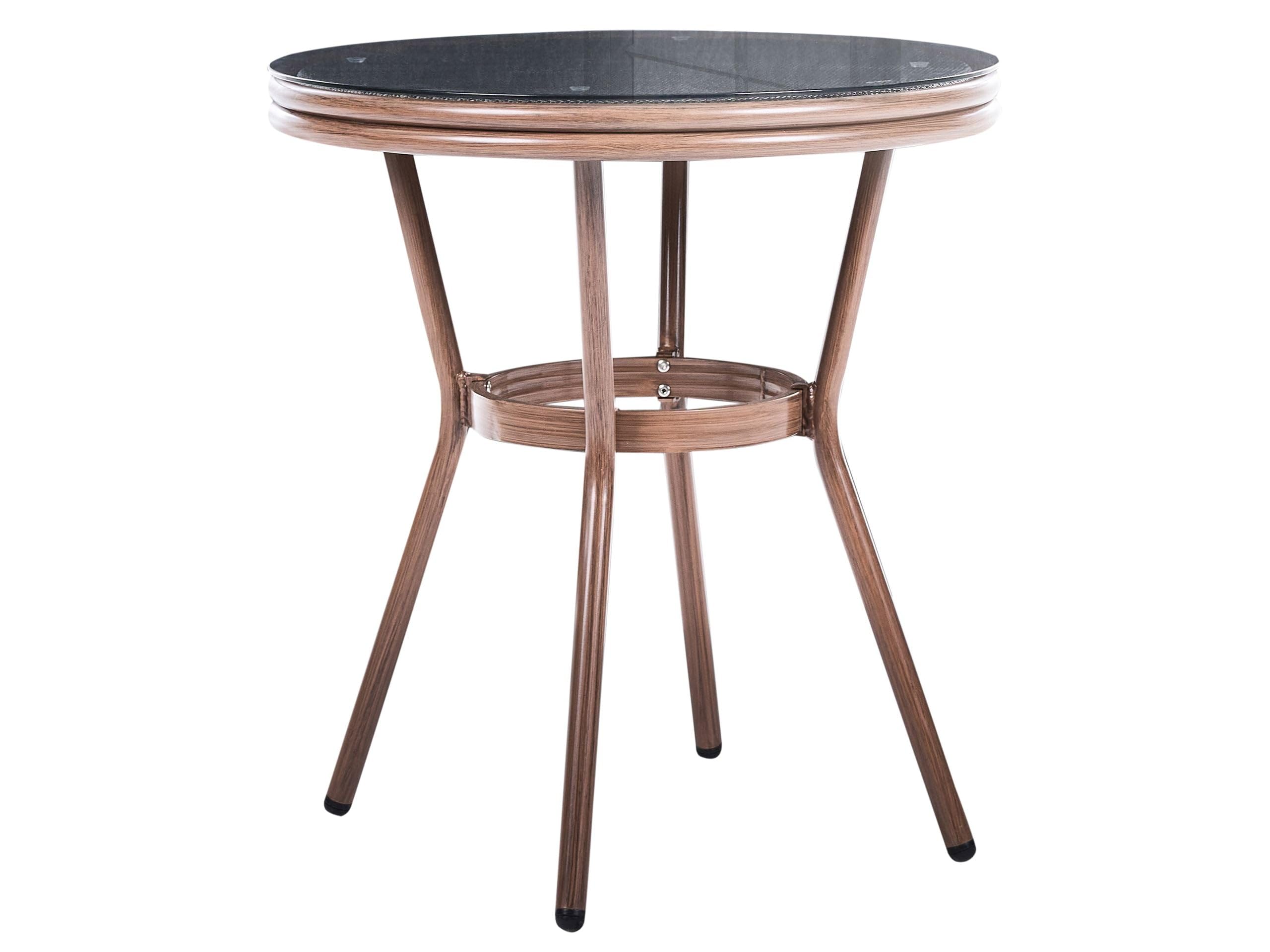 Stół ogrodowy okrągły 70 cm blat szkło hartowane technorattan aluminium szary Rifreddo