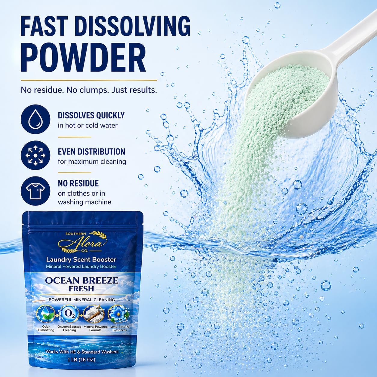 Southern Alora Oxygen Laundry Booster Powder, Ocean Breeze Fresh, 1 lb