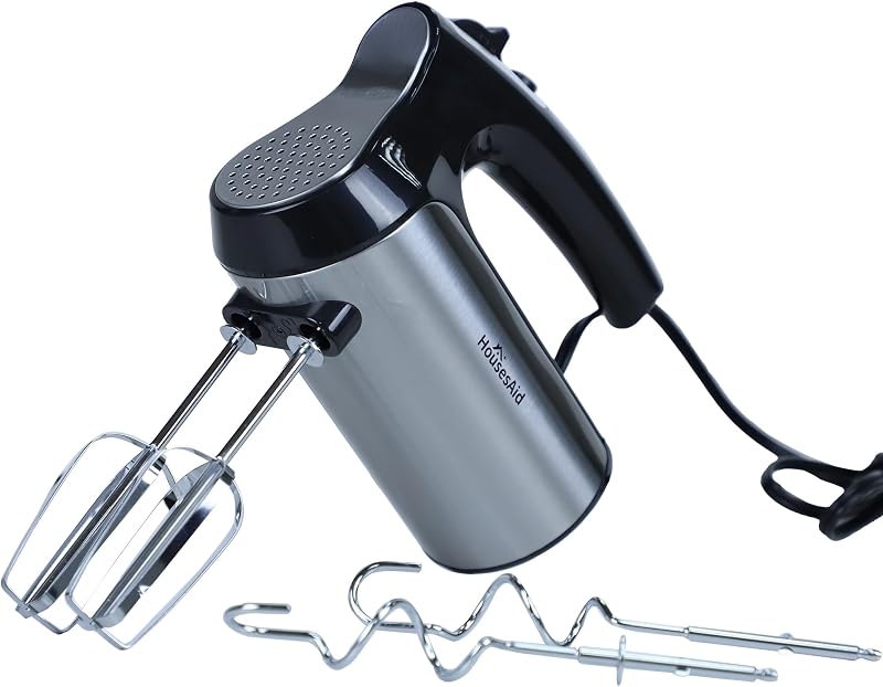 200W Hand Mixer, Lightweight Electric Mixer with Turbo Function, 5-Speed Handheld Mixer for Whipping, Folding, and Dough Kneading, Compact Storage with Attachments,black