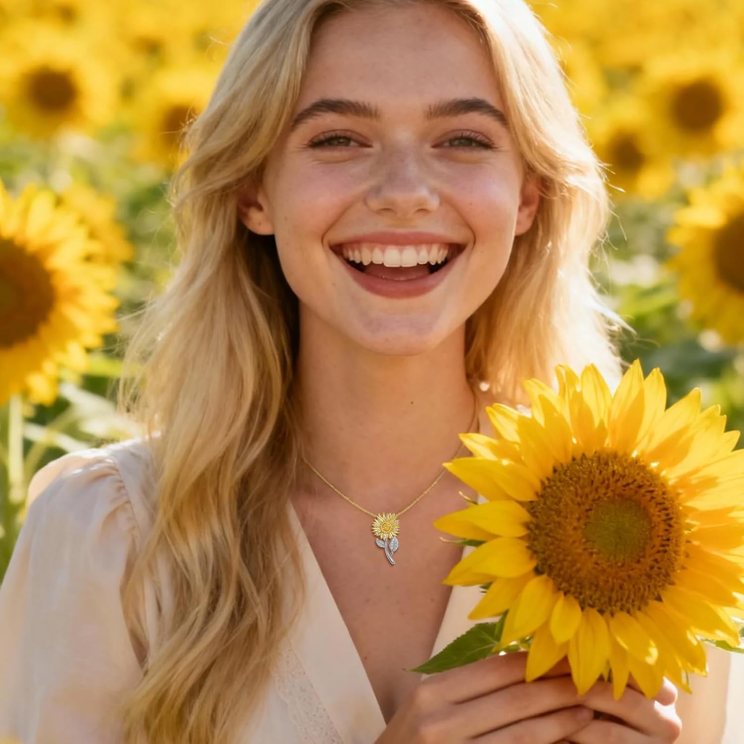Sunflower Necklace for Women - 925 Sterling Silver Two-Tone Gold & Silver Pendant with Yellow Stone Meaningful Birthday Gift for Mom Wife Daughter– Symbol of Hope & Happiness - Image 4