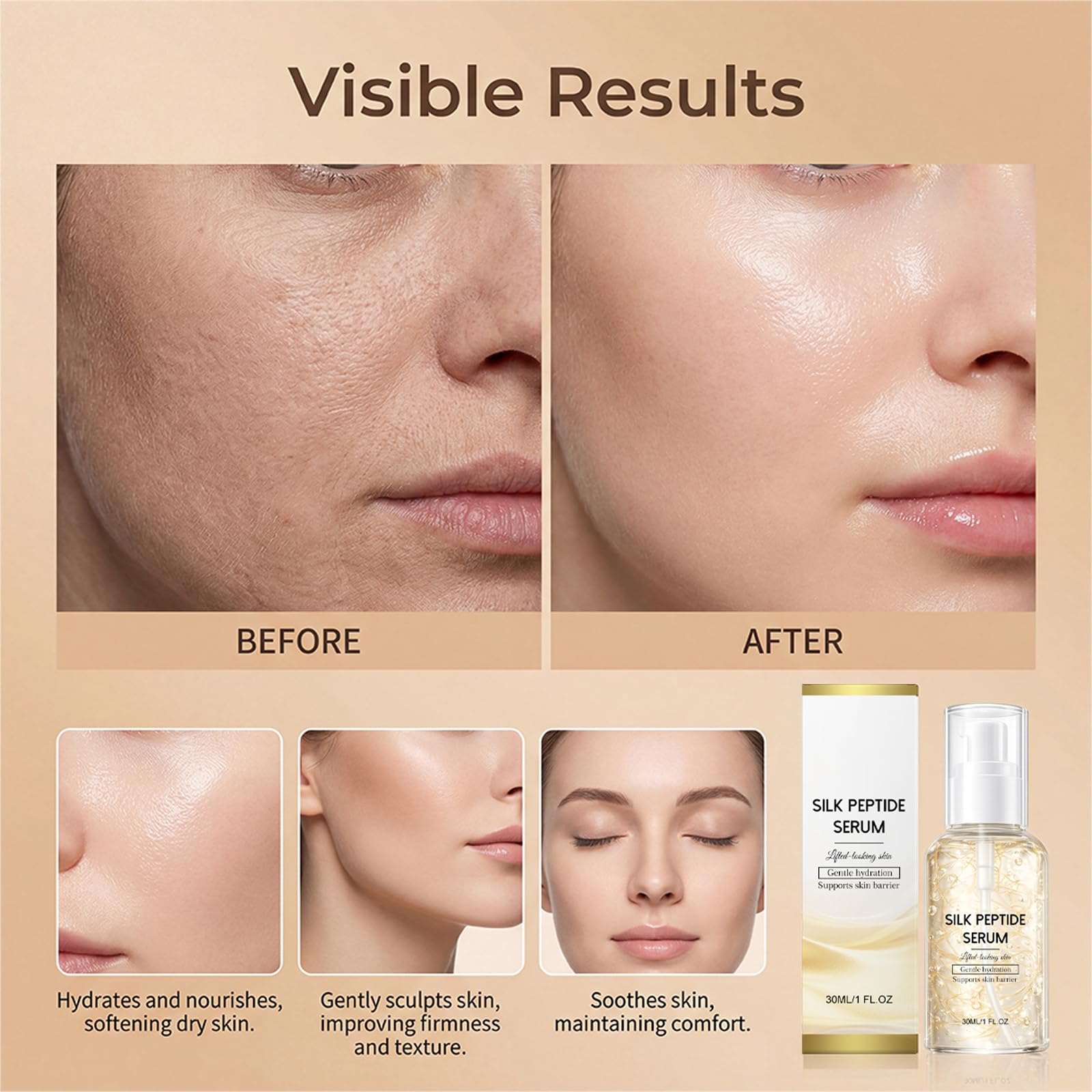 Siero peptide di seta: idrata intensa, siero leggero e chiaro contro linee sottili, idratante cura del viso per una pelle liscia, tonifica e liftet, migliora (12 pezzi)
