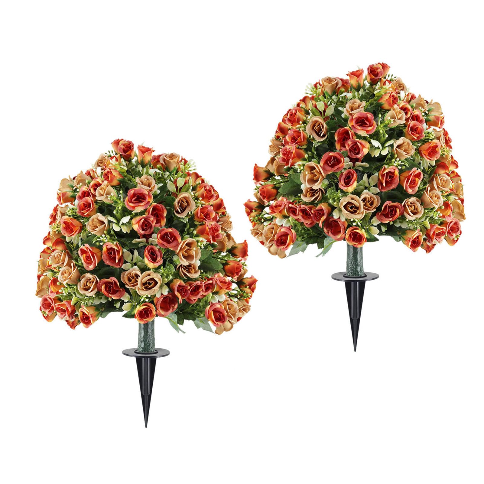 2 Pezzi di Rosa Artificiale con Alberi di Palla di Fiori Realistici con Picchetto per la Decorazione del Patio del Giardino 14 X 24 Pollici (Mini rosa rossa al tramonto)