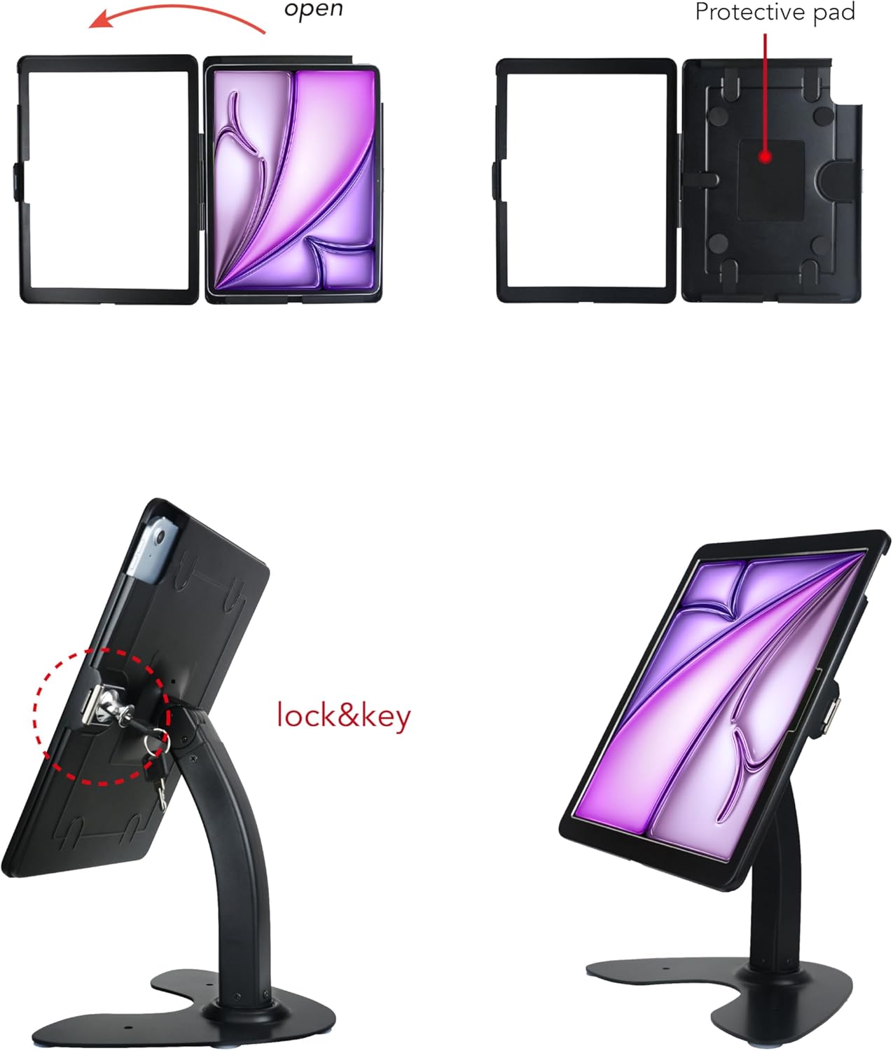 Desktop Anti-Theft Kiosk Stand Security POS Stand with Locking Enclosure for 13'' iPad Air (M2) 2024,Excluding 13'' iPad Pro (M4) 2024,360° Swivel(Black)