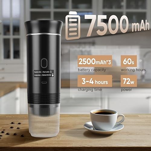 Miniatura 3 de Gugxiom Máquina de café espresso eléctrica portátil, cafetera de viaje 3 en 1 con autocalentamiento, cafetera portátil para viajes, cafetera de café
