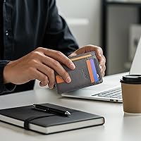 Vista 176 de Buffway - Billetera delgada minimalista de cuero con protección RFID para hombre y mujer Café Lichee