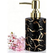 Gold Bathroom Soap Dispenser,Gold Pump Ceramic Soap Dispenser,Kitchen Marbling Empty Pump Bottle,Bath Countertop Storage Organizer Marble Bathroom Decor Black