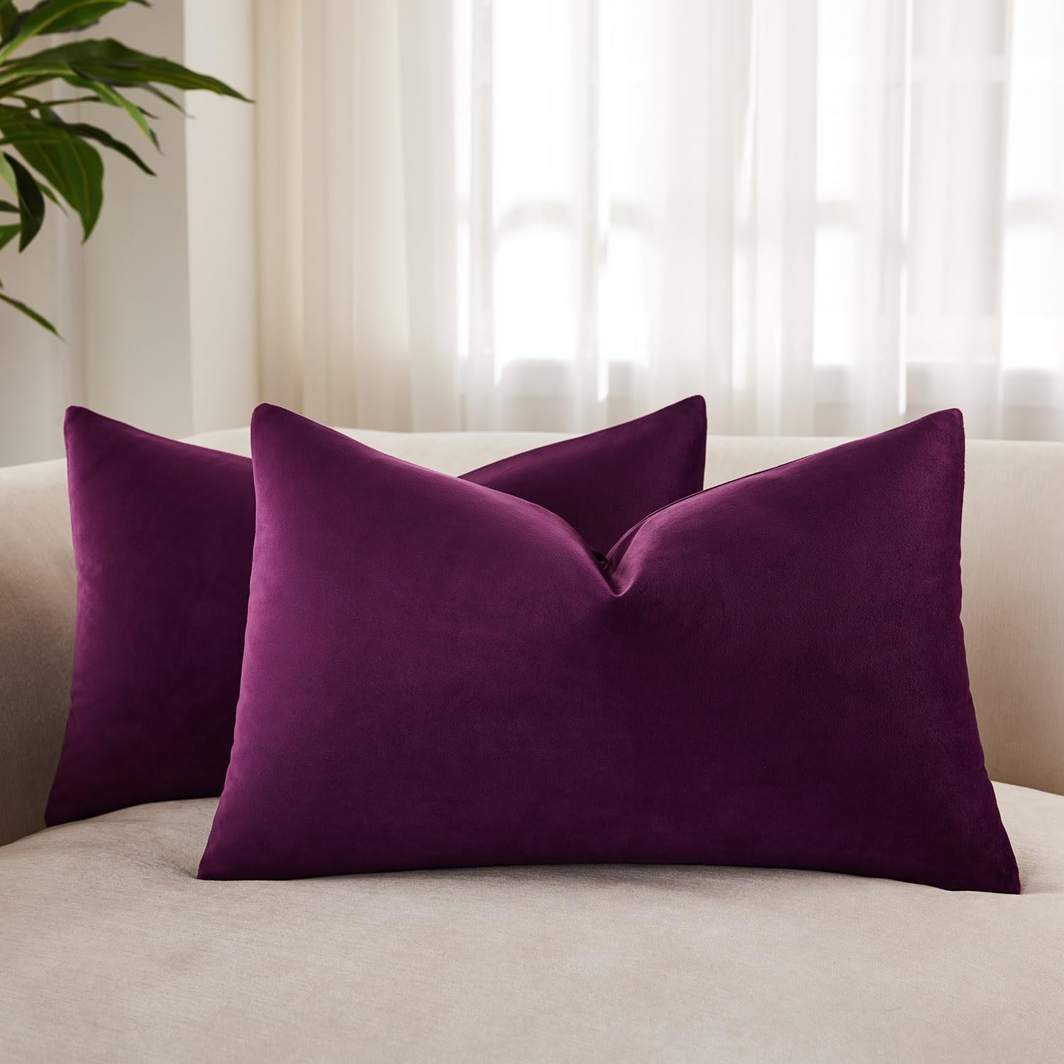 JUSPURBET 14x24 Velvet Decorative Pillow Covers Set of 2,Eggplant Purple