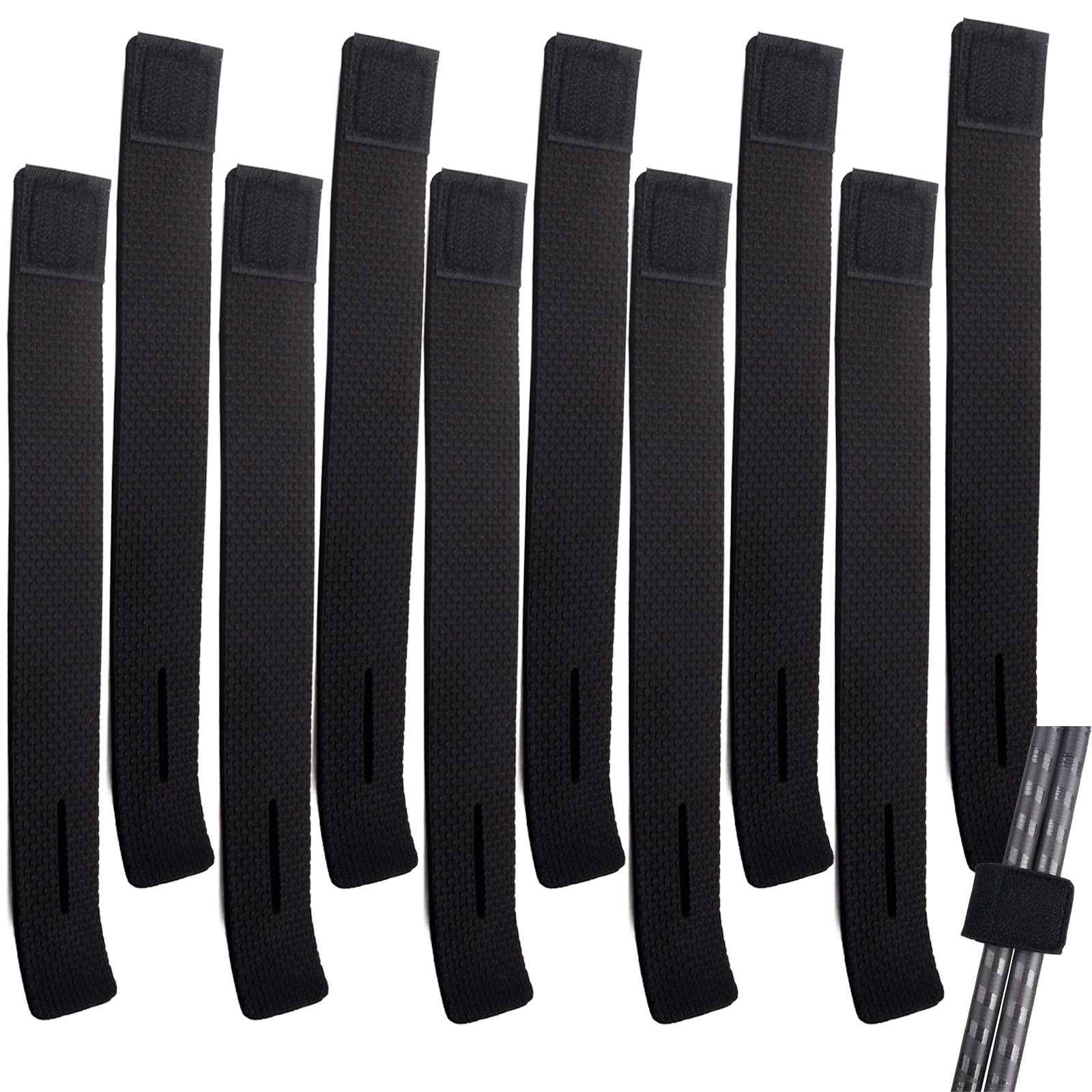 MORJCG 10pcs Pole Elastics for Fishing, Fishing Rod Straps, Adjustable Elastic Velcro Strap, Velcro Straps, Black Fishing Rod Velcro Straps, Fishing Pole Elastic for Fixed Fishing Rods Gear Strap