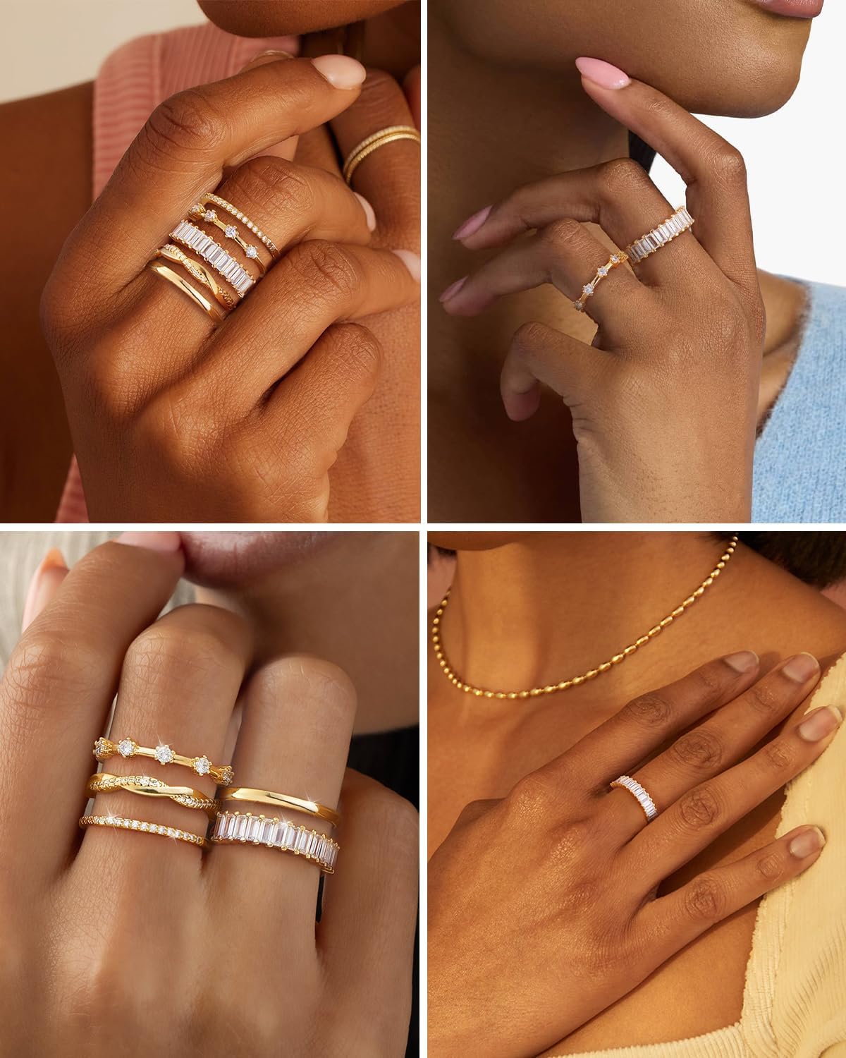 Stackable Silver/Gold Rings for Women Non Tarnish Trendy Dainty 14K Gold Plated Stacking Cubic Zirconia Thumb Ring Set Minimalist Promise Wedding Bands Engagement Rings for Women Size 6-10 - Image 3